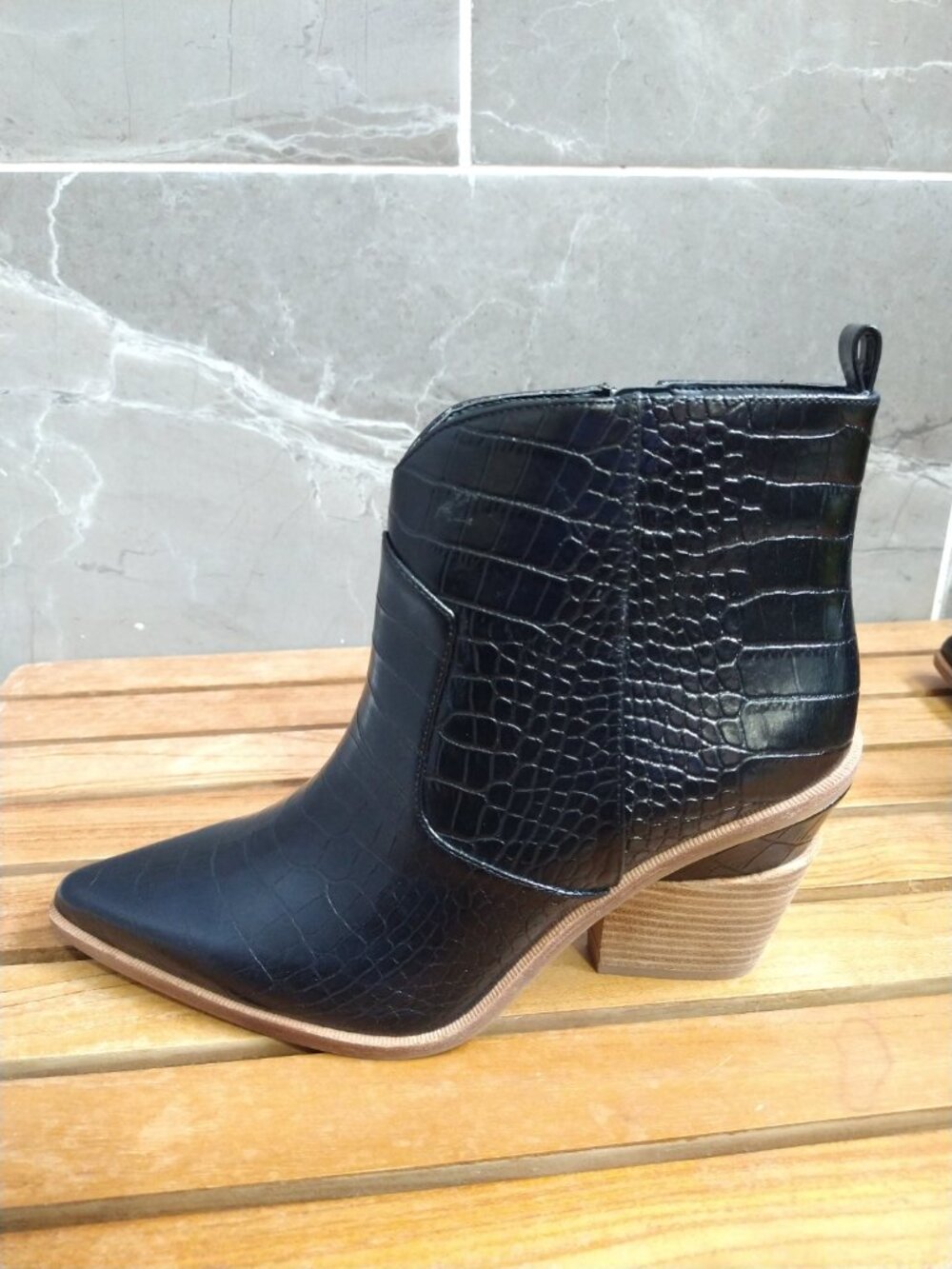 Gianni Bini "Maelyie" Croc-Embossed Western Ankle Booties in Black (Size 10M) - Picture 7 of 10